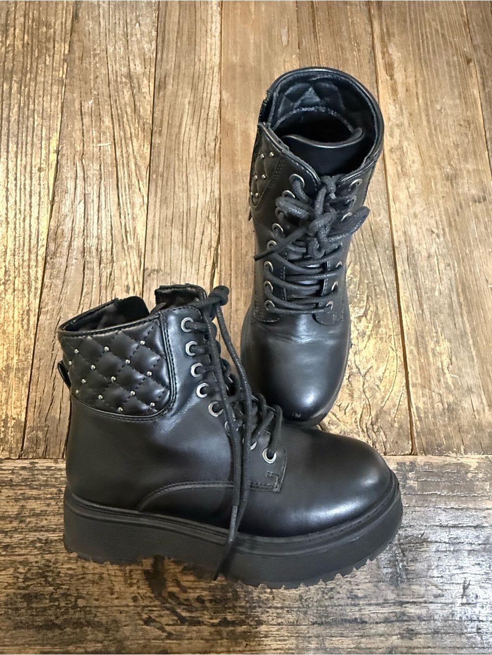 Sonoma Black Quilted Lace-Up Kids Combat Boots